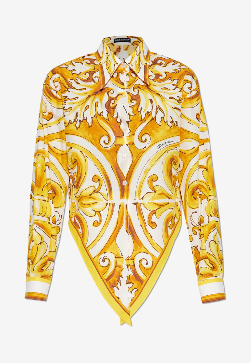 Dolce & Gabbana Majolica Print Cropped Shirt Yellow F5S65T FI5JK-HG5DQ