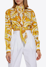 Dolce & Gabbana Majolica Print Cropped Shirt Yellow F5S65T FI5JK-HG5DQ