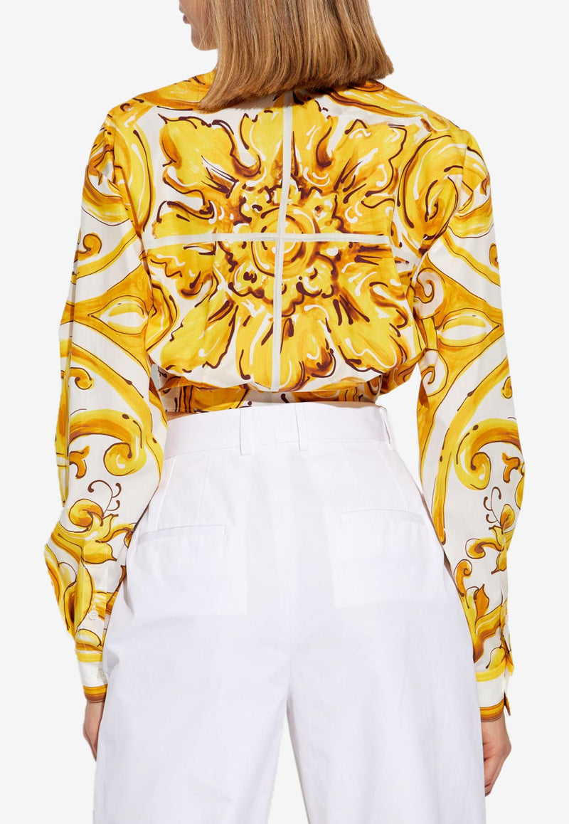 Dolce & Gabbana Majolica Print Cropped Shirt Yellow F5S65T FI5JK-HG5DQ