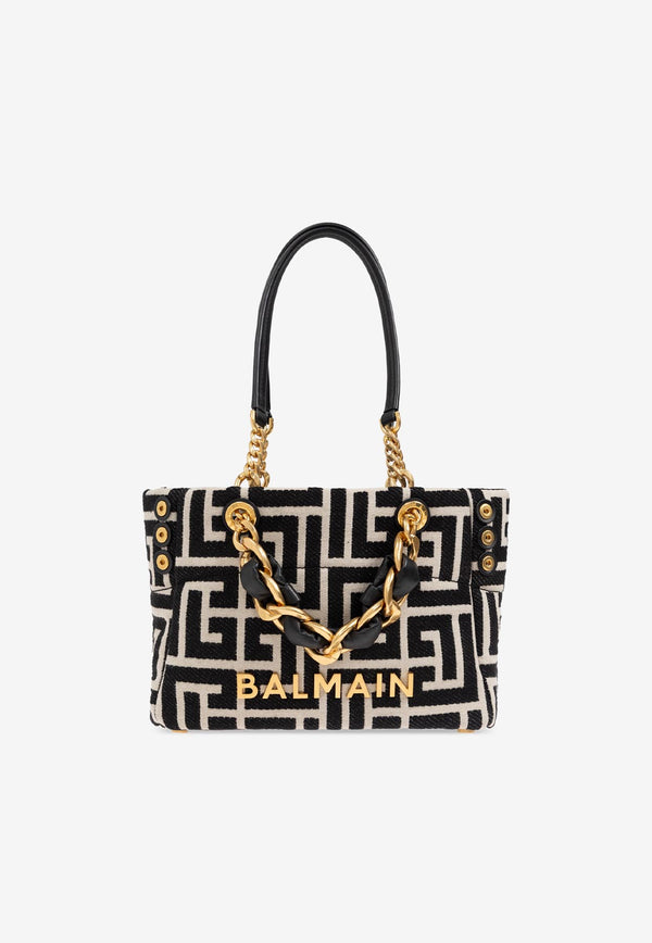 Balmain Small 1945 Monogram Jacquard Tote Bag Monochrome DN1FD871 TJXN-GFE