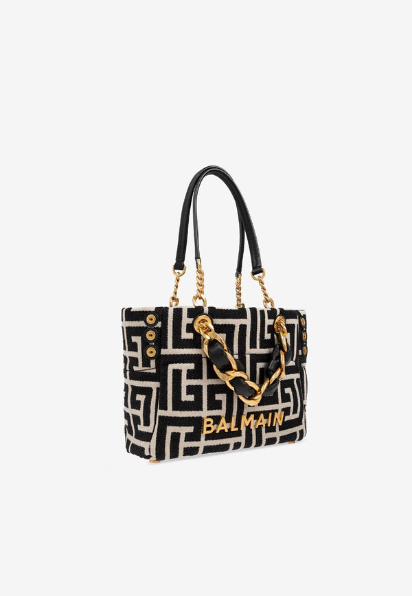 Balmain Small 1945 Monogram Jacquard Tote Bag Monochrome DN1FD871 TJXN-GFE