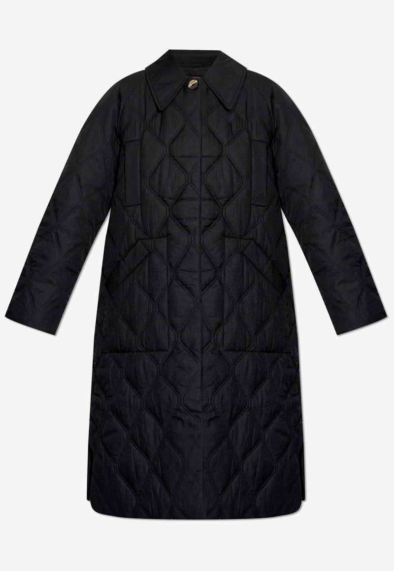 GANNI Single-Breasted Quilted Coat Black F9624 6747-099