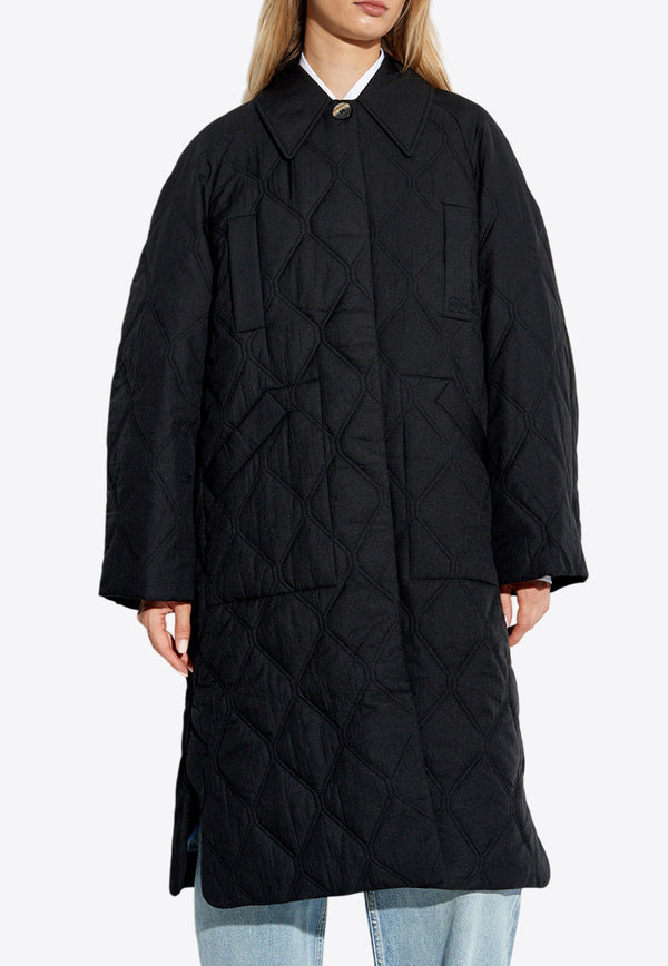 GANNI Single-Breasted Quilted Coat Black F9624 6747-099