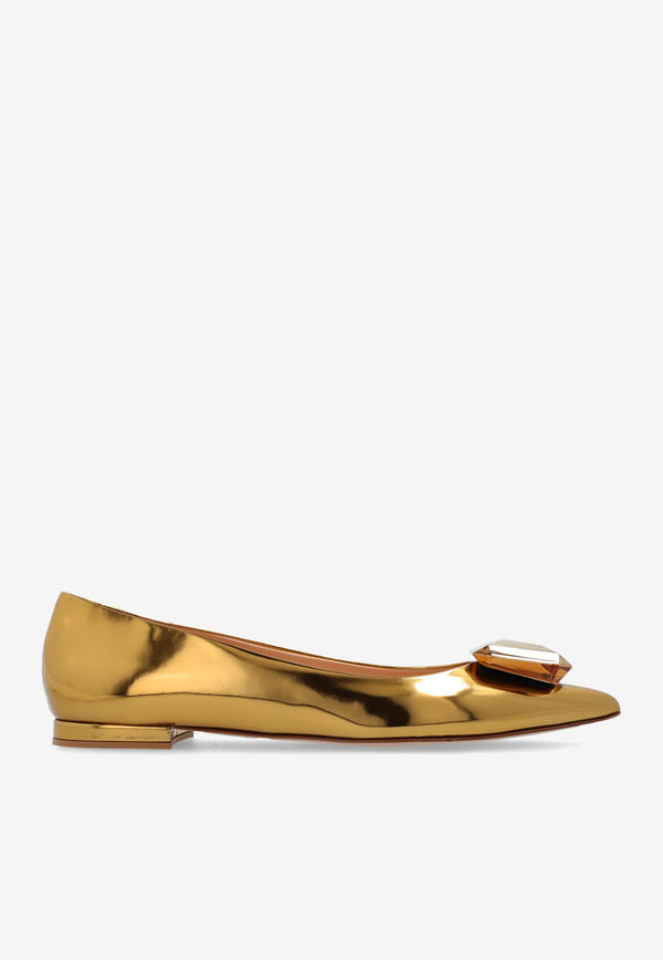 Gianvito Rossi Jaipur Metallic Leather Pointed-Toe Flats Gold G22131 05RIC-METMEKO