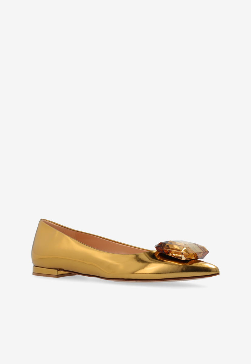 Gianvito Rossi Jaipur Metallic Leather Pointed-Toe Flats Gold G22131 05RIC-METMEKO