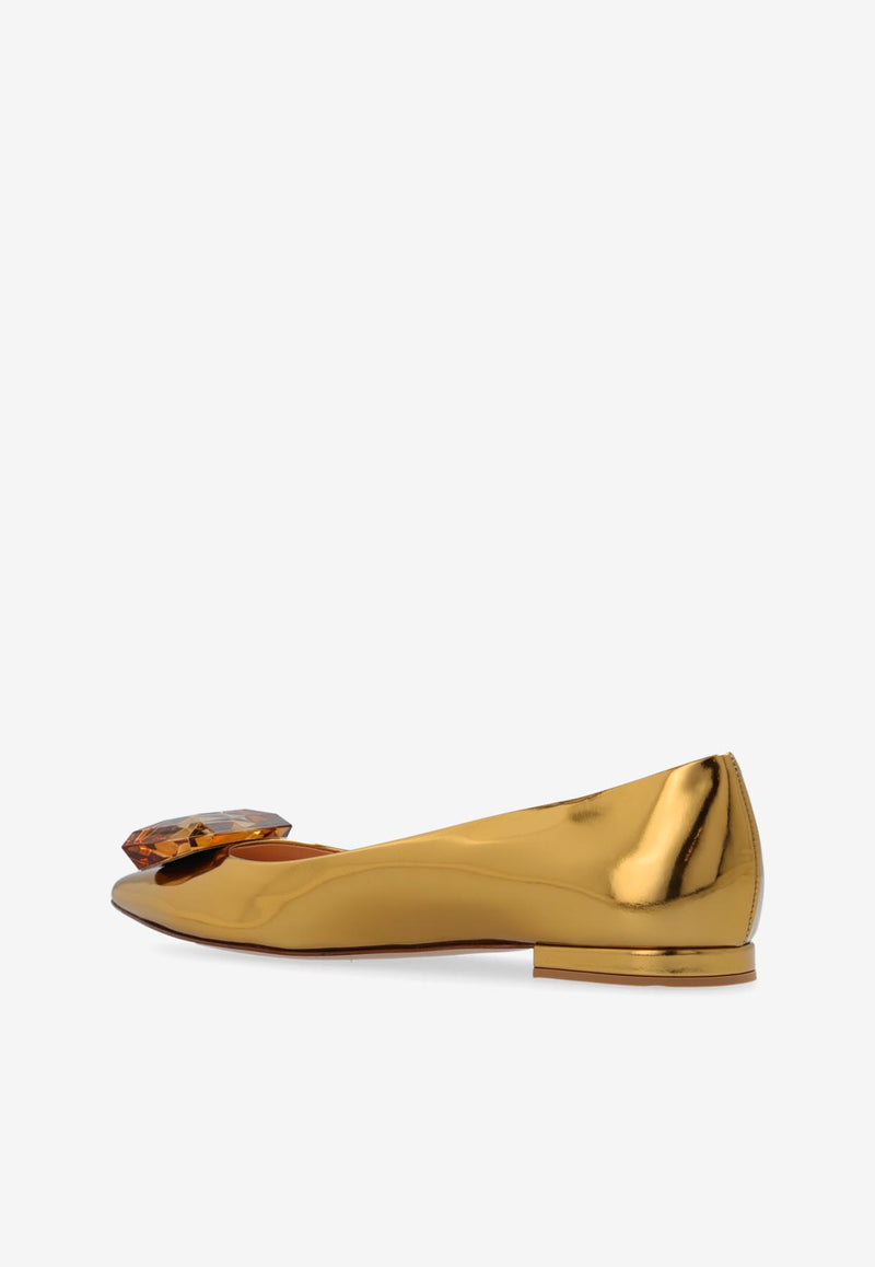 Gianvito Rossi Jaipur Metallic Leather Pointed-Toe Flats Gold G22131 05RIC-METMEKO