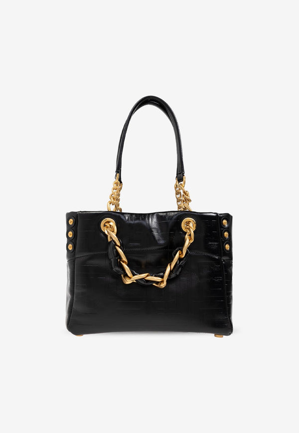 Balmain Small 1945 Embossed Monogram Tote Bag Black DN1FD871 LETF-0PA