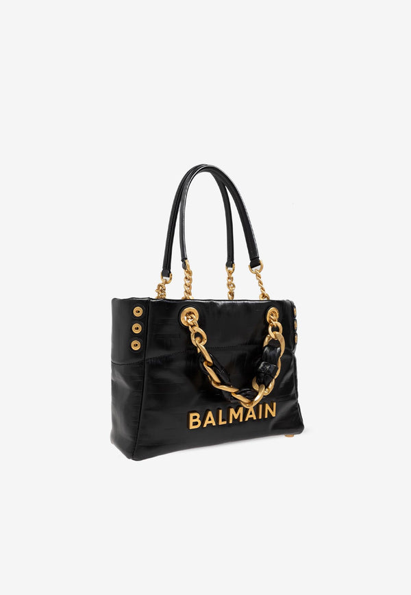 Balmain Small 1945 Embossed Monogram Tote Bag Black DN1FD871 LETF-0PA