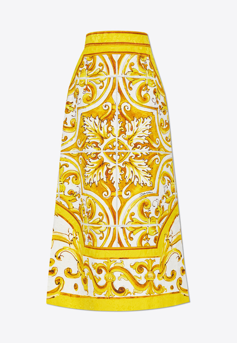 Dolce & Gabbana Majolica Print Midi A-line Skirt Yellow F4CUNT FPTAX-HG5DQ