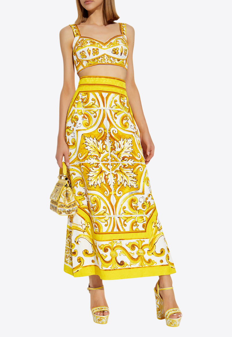 Dolce & Gabbana Majolica Print Midi A-line Skirt Yellow F4CUNT FPTAX-HG5DQ