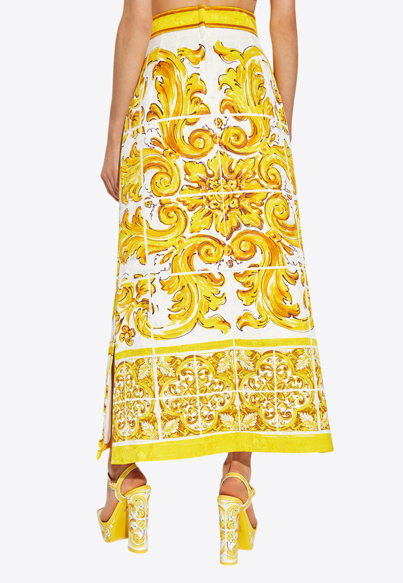 Dolce & Gabbana Majolica Print Midi A-line Skirt Yellow F4CUNT FPTAX-HG5DQ