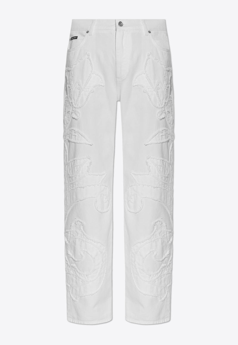 Dolce & Gabbana Embroidered Boyfriend Jeans White FTCGNZ G8LC6-S9001