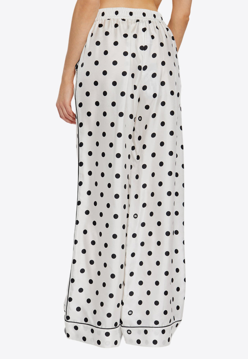 Dolce & Gabbana Polka Dot Print Silk Pajama Pants White FTAMPT IS1VI-HWZRN