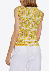 Dolce & Gabbana Majolica Print Silk Sleeveless Top Yellow FXT01T JAHKG-HG3TN