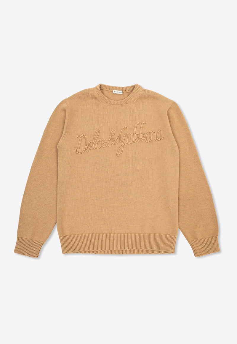 Dolce & Gabbana Kids Girls Logo Embroidered Sweater Beige L4KWE2 JBCE0-M0208