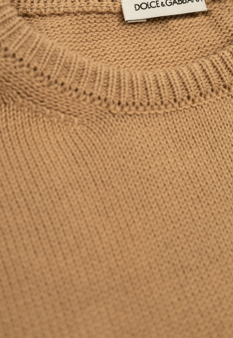 Dolce & Gabbana Kids Girls Logo Embroidered Sweater Beige L4KWE2 JBCE0-M0208