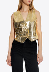 GANNI Metallic Denim Waistcoat Gold J1482 6650-135