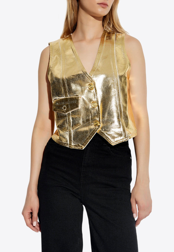 GANNI Metallic Denim Waistcoat Gold J1482 6650-135