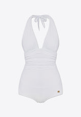 Dolce & Gabbana Logo Plaque Halterneck One-Piece Swimsuit White O9A06J ONO12-W0800