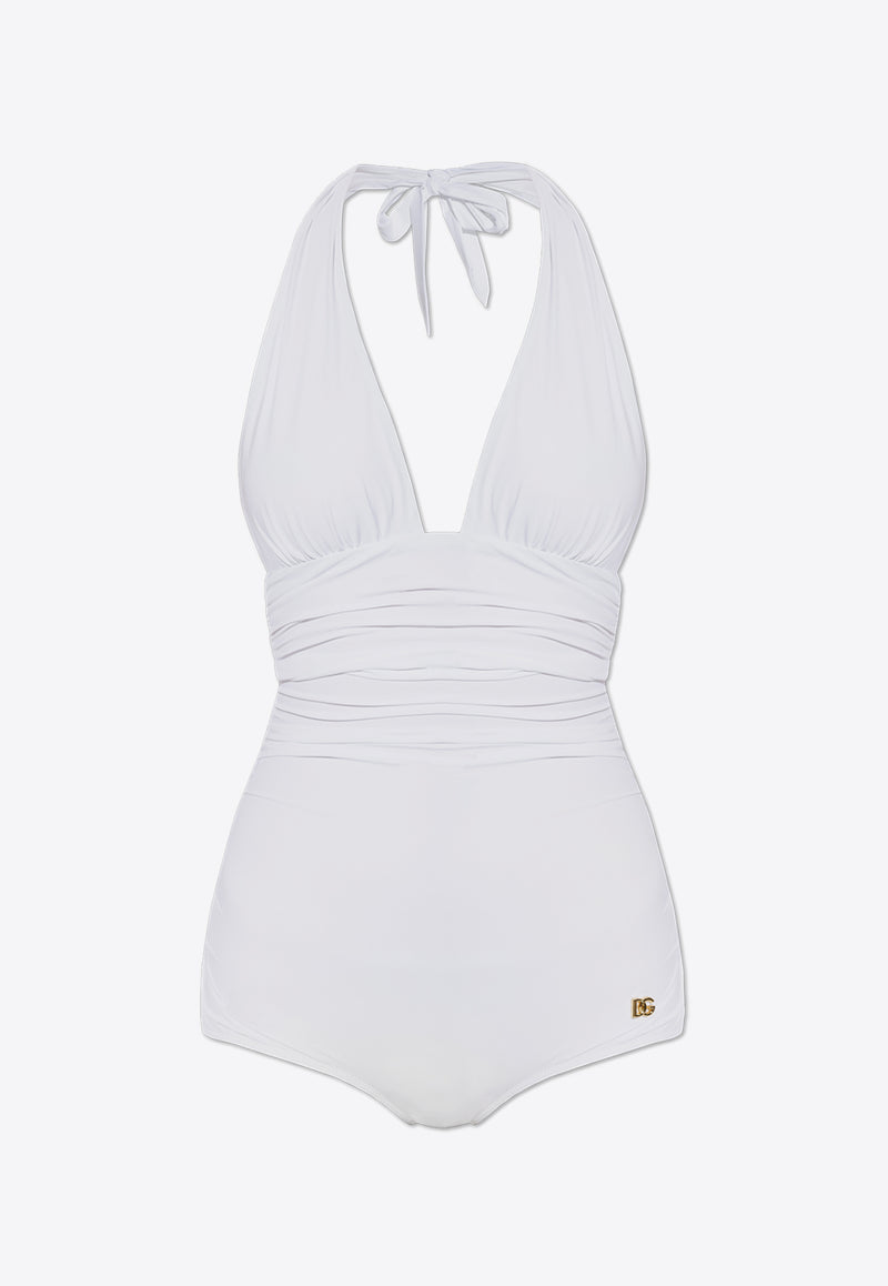 Dolce & Gabbana Logo Plaque Halterneck One-Piece Swimsuit White O9A06J ONO12-W0800