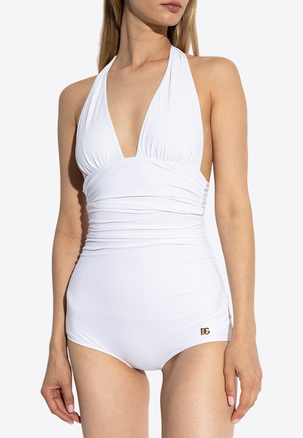 Dolce & Gabbana Logo Plaque Halterneck One-Piece Swimsuit White O9A06J ONO12-W0800