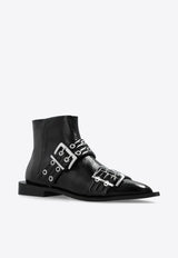 GANNI Buckled-Straps Ankle Boots Black S2650 4926-099