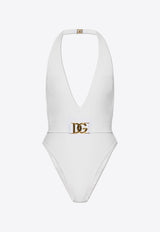 Dolce & Gabbana Deep V-neck One-Piece Swimsuit White O9B74J ONO12-W0800