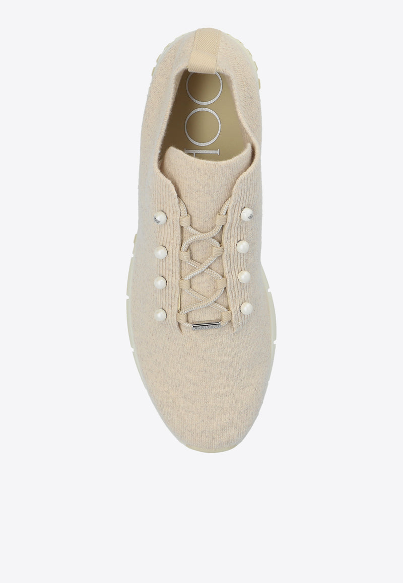 Jimmy Choo Veles Stretch Knit Sneakers Cream VELES PZG-X BAMBOO MIX