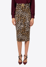 Elisabetta Franchi Leopard Print Midi Pencil Skirt Brown GO06947E2_B85