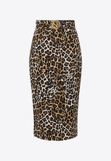 Elisabetta Franchi Leopard Print Midi Pencil Skirt Brown GO06947E2_B85