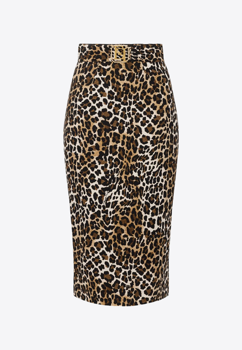 Elisabetta Franchi Leopard Print Midi Pencil Skirt Brown GO06947E2_B85