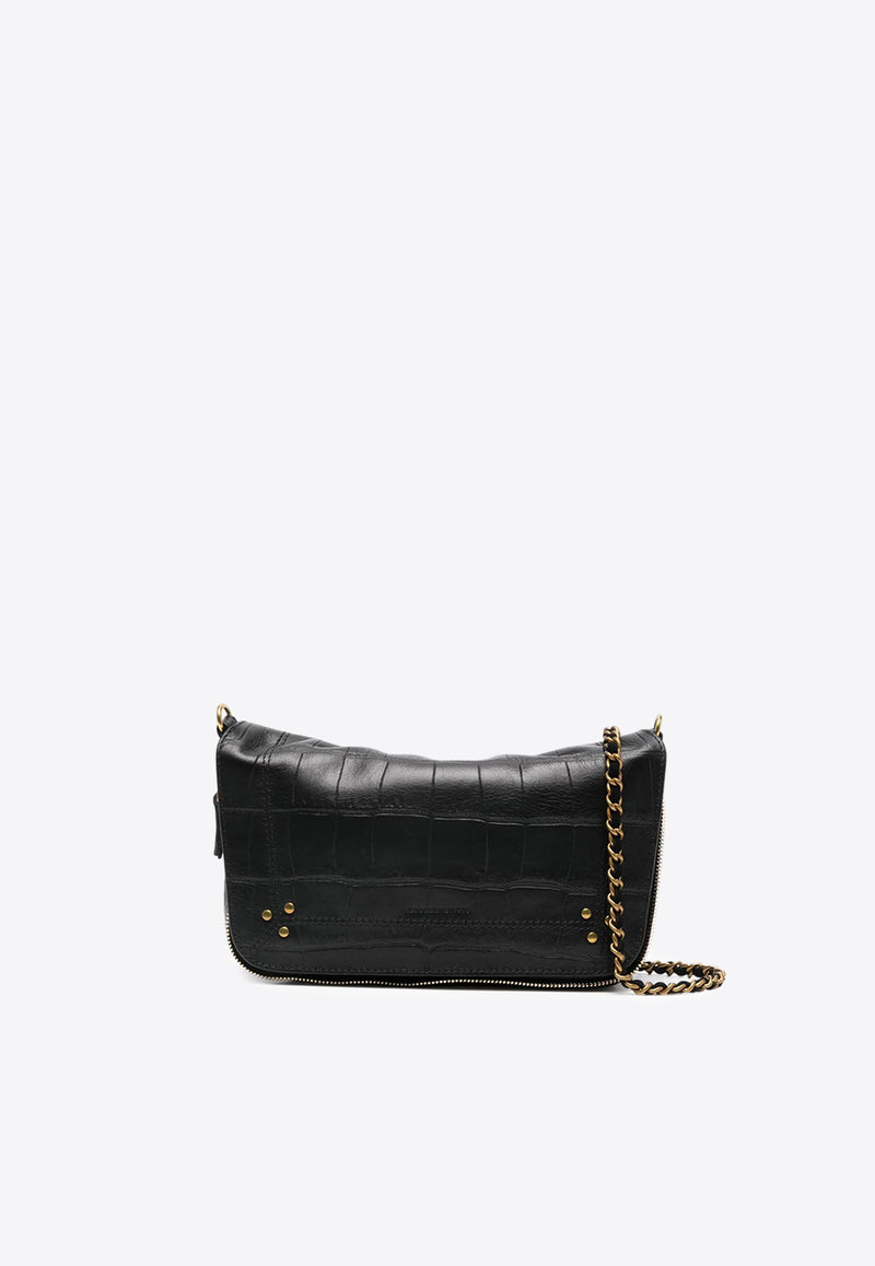 Jérôme Dreyfuss Small Bobi Croc-Embossed Leather Crossbody Bag Black 44BOBISVA_Imprimé Croco Noir