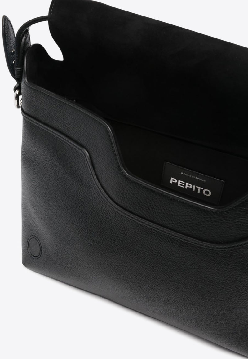 Jérôme Dreyfuss Medium Pepito Grained Leather Shoulder Bag Black 44PEPMBU_Noir Silver