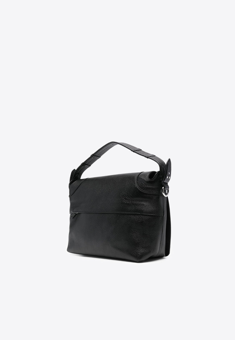 Jérôme Dreyfuss Medium Pepito Grained Leather Shoulder Bag Black 44PEPMBU_Noir Silver