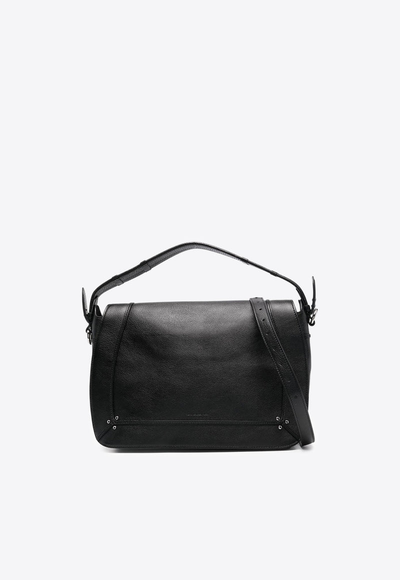 Jérôme Dreyfuss Medium Pepito Grained Leather Shoulder Bag Black 44PEPMBU_Noir Silver