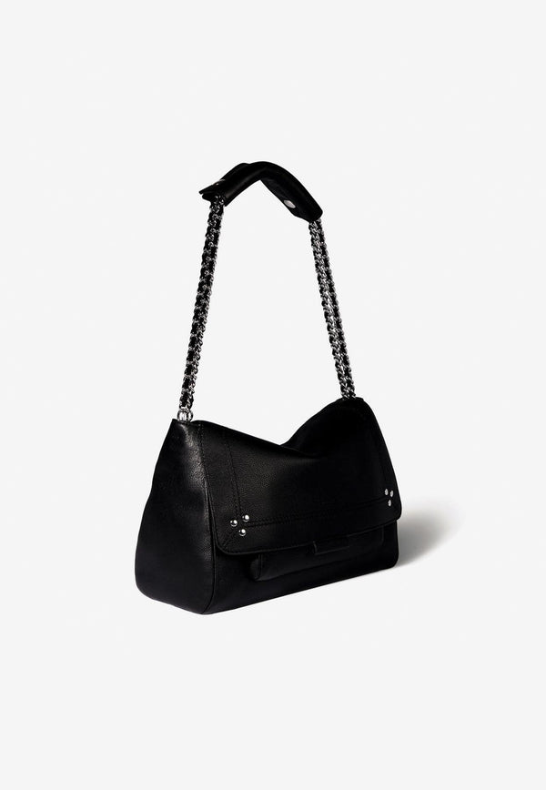 Jérôme Dreyfuss Medium Lulu Grained Leather Crossbody Bag Black 44LULUMVE_Noir Silver