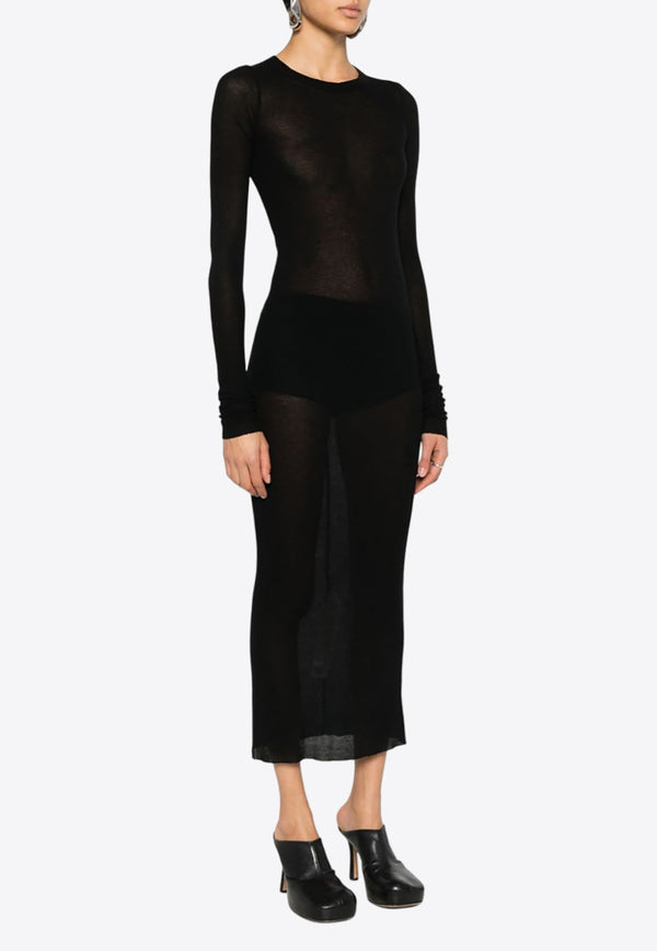 Rick Owens Fine Ribbed Midi Dress Black RP02D3546RC_09