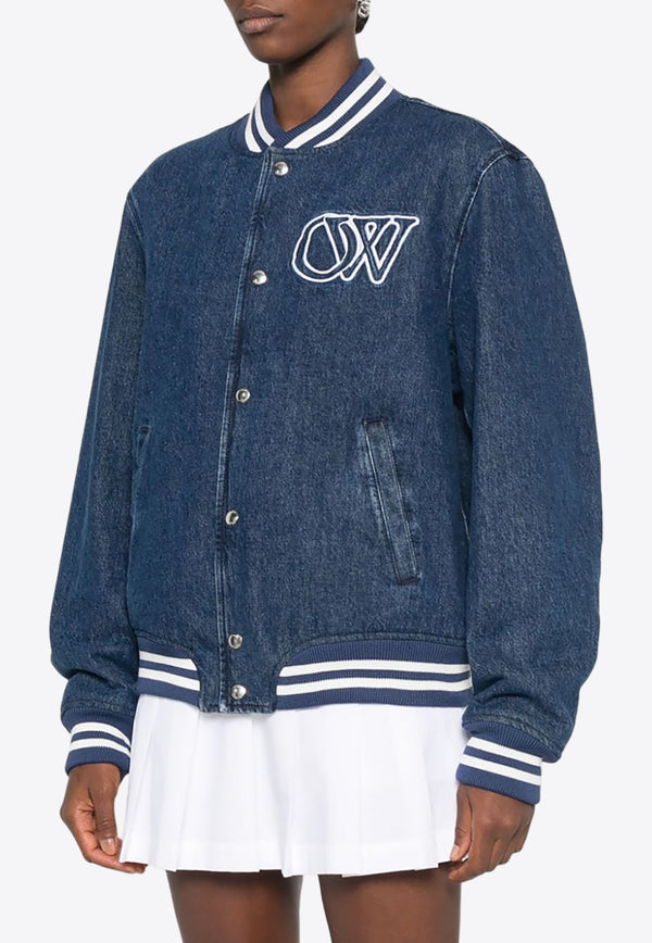 Off-White Logo Embroidered Bomber Jacket Blue OWEK009F24DEN001_4645