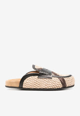 College Leather-Trimmed Raffia Flat Mules Natural CWR13123_1