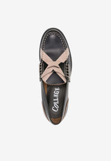 College Cross-Print Calf Leather Loafers Black CWL13914_3