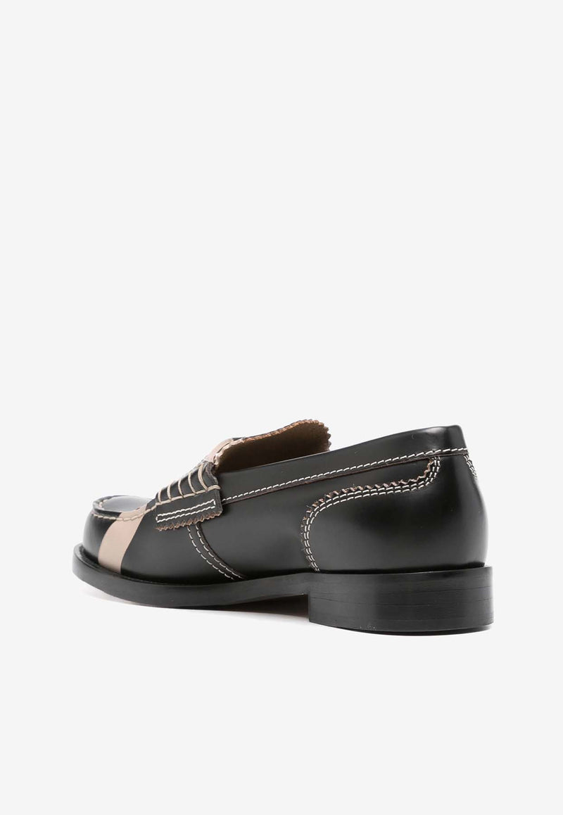 College Cross-Print Calf Leather Loafers Black CWL13914_3