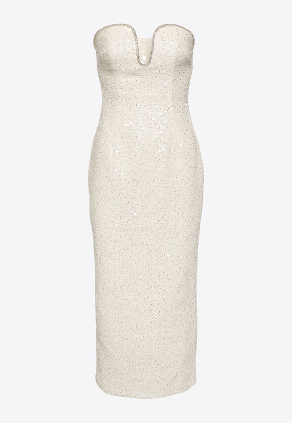 Self-Portrait Sequinn Boucle Midi Dress  Cream RS24031M_C