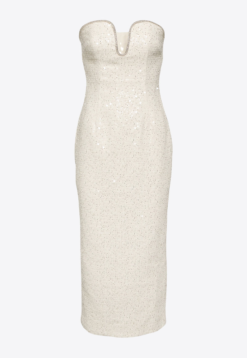 Self-Portrait Sequinn Boucle Midi Dress  Cream RS24031M_C