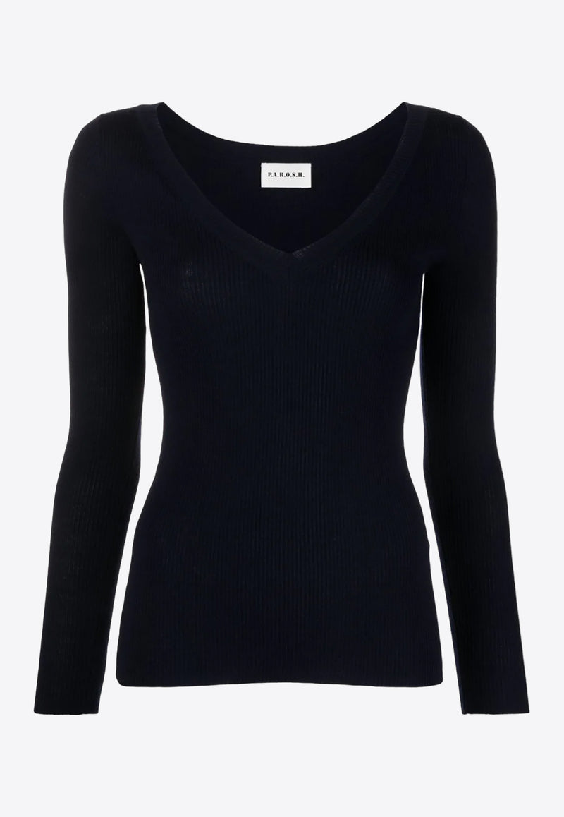 P.A.R.O.S.H Leila Fine-Ribbed Wool Sweater Blue D511583LEILA23_012