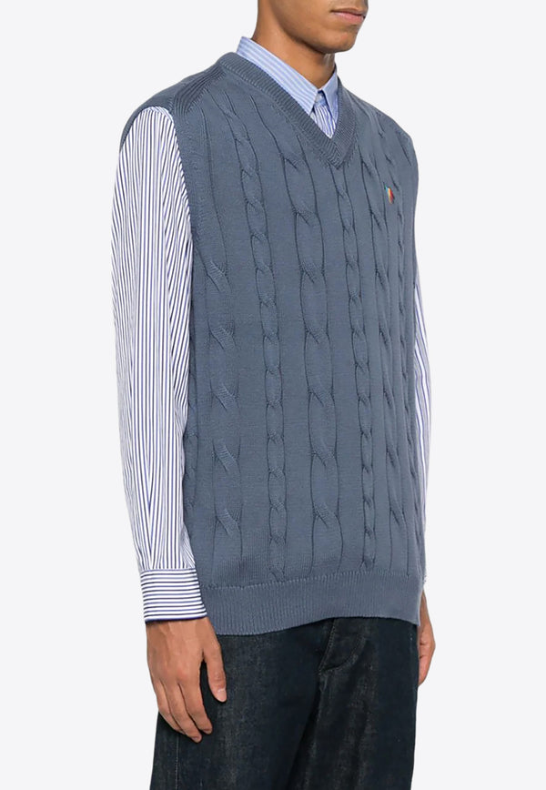 Paul Smith Logo Embroidered Cable-Knit Sweater Vest Blue M2R244YEL21934_43