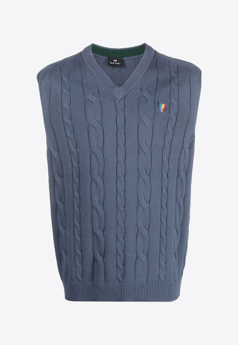 Paul Smith Logo Embroidered Cable-Knit Sweater Vest Blue M2R244YEL21934_43