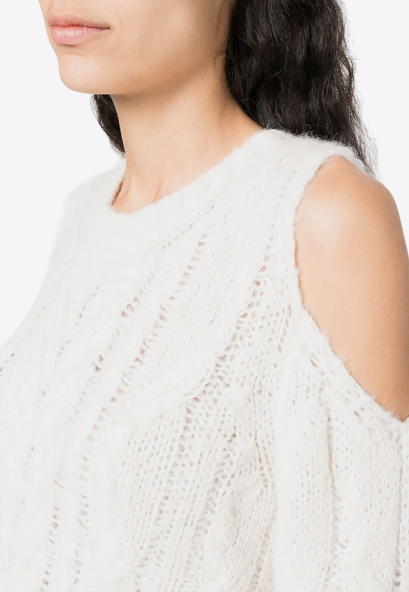 P.A.R.O.S.H Liquore Cold-Shoulder Crochet Knit Sweater White D540770LIQUORE_802