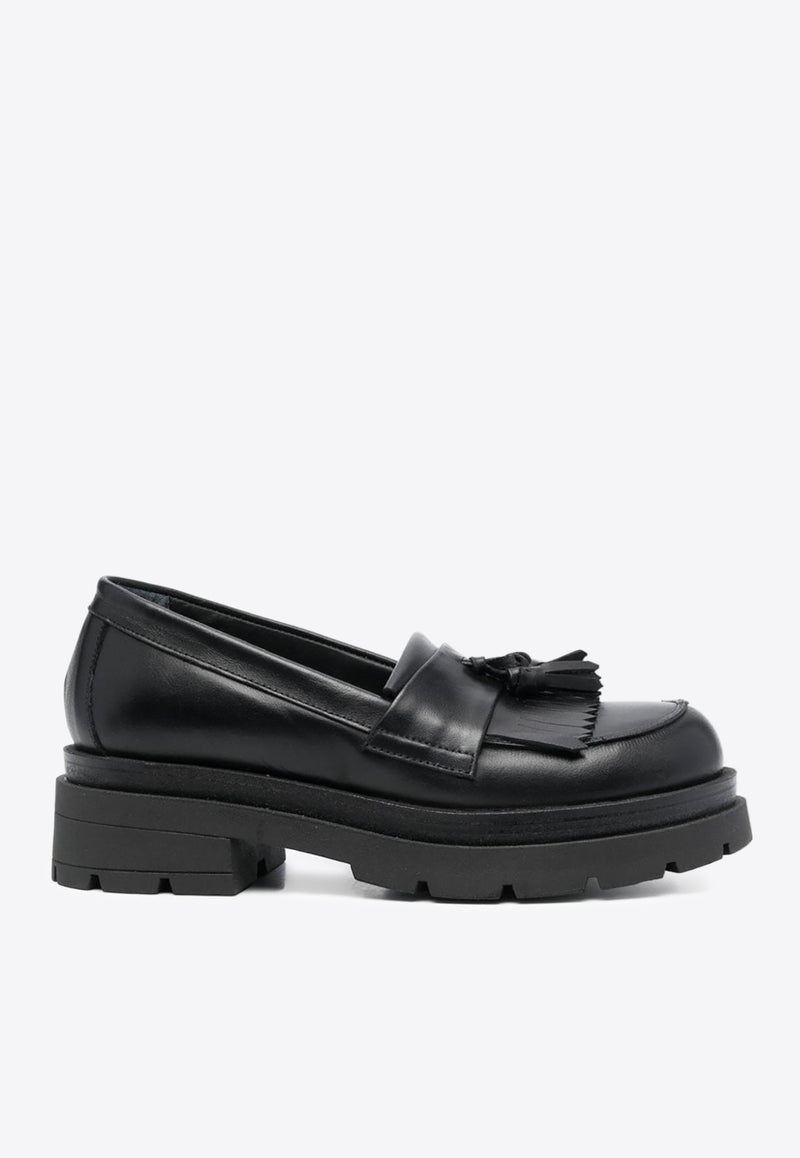 P.A.R.O.S.H Tassel Detail Leather Loafers Black D070231HOSHOE_013