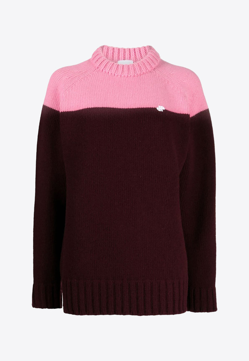 Patou Two-Tone Knitted Wool Sweater Maroon KN1458043_496B