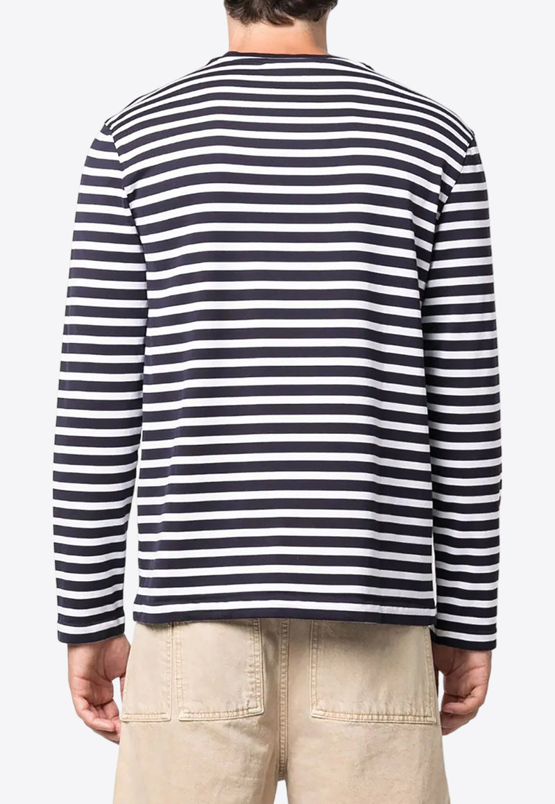 Maison Kitsuné Fox Logo Striped Long-Sleeved T-shirt Navy LM00105KJ0044_S480